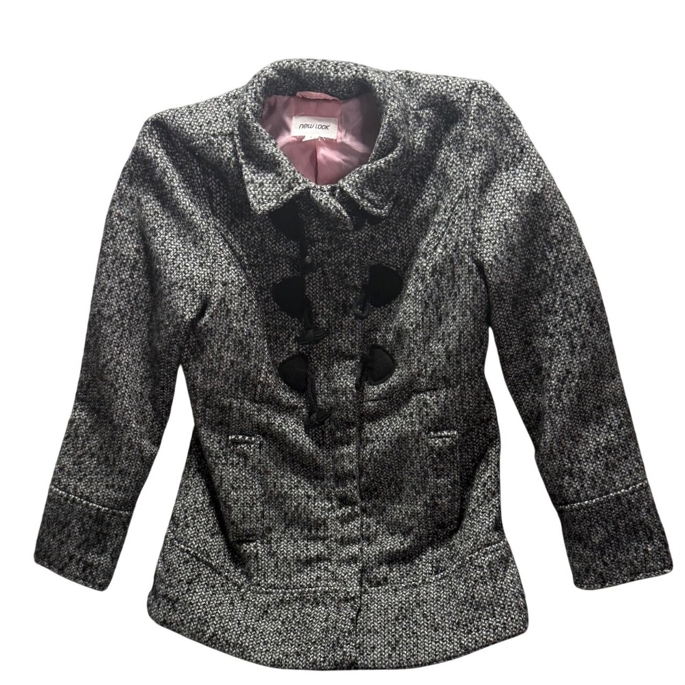 New Look Girls Gray Marled Toggle Coat – Black Toggle Closures – Pink Lining